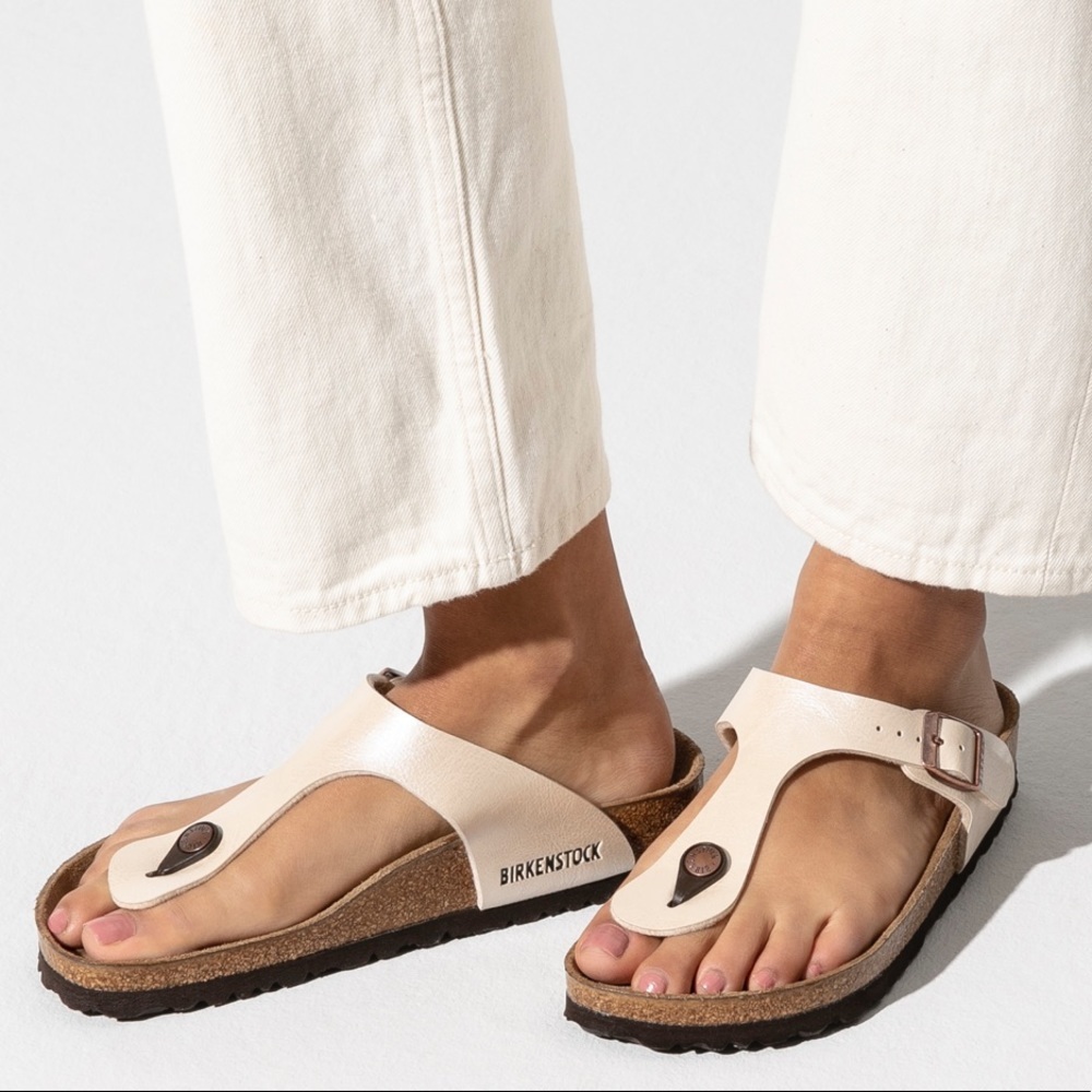 Birkenstock GIZEH Betula Thong Vegan Pearl Off White Sandals Slides Shoes Flats
